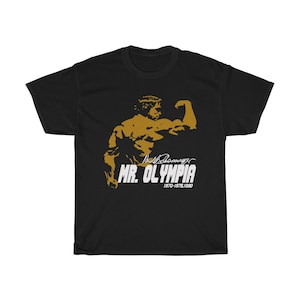Arnold Schwarzenegger Mr. Olimpia Men&#39;s Navy Black T-Shirt Size S to 5XL