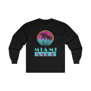 Miami Vice Action TV Serie Don Johnson Herren Schwarz Navy Langarm T-Shirt Gr. S bis 2XL