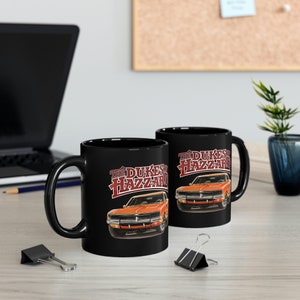 Taza negra de 11 oz con el logotipo de la película Los Dukes de Hazzard