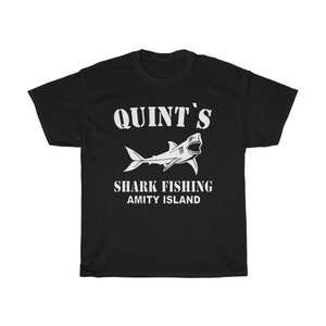 Amity Island Beach Quint's Shark Fishing JAWS Navy Black T-shirt
