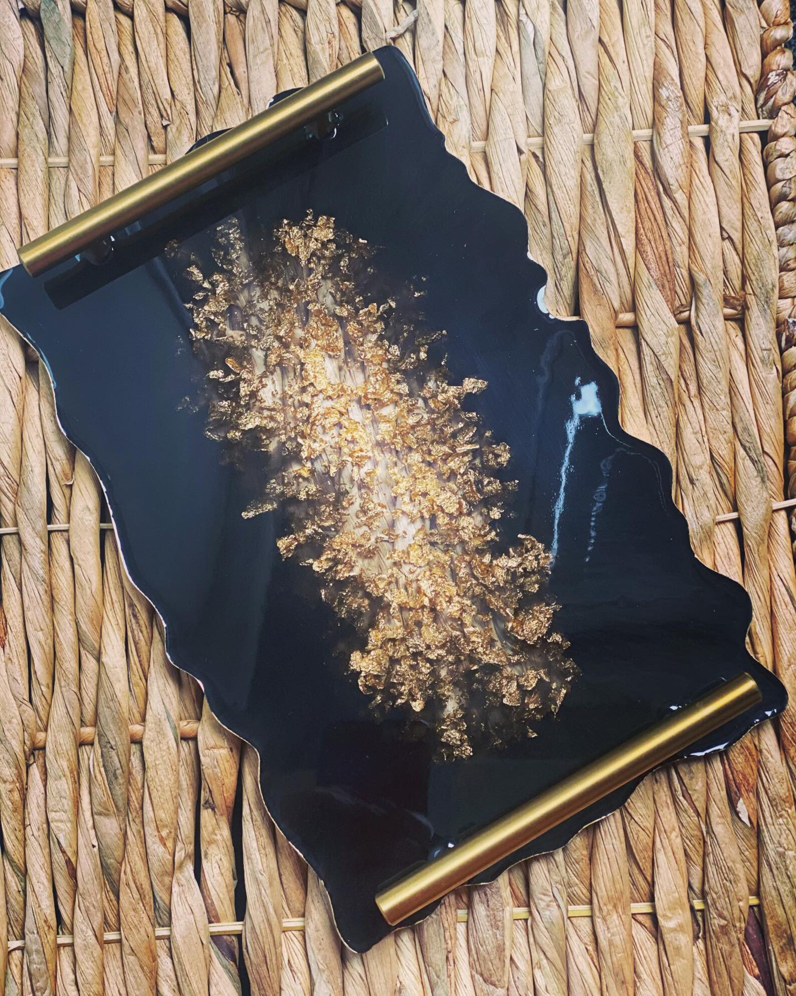 Luxury Black and Gold Resin Tray With Gold Handles Perfect for Etsy