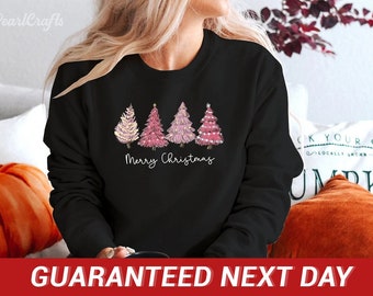 Christmas Tree sweatshirt, Christmas sweatshirt, Cute Christmas Shirt, Holiday Shirt, Women's Christmas Shirt, Christmas TREE PINK (SWT)