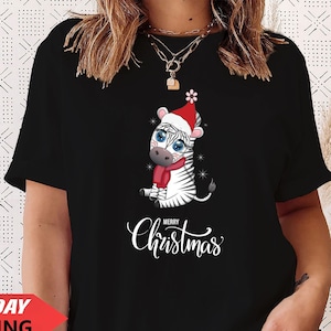 WEIHNACHTSMANN Frohe Weihnachten T-Shirt Lustige Weihnachtsmütze lächelnd Retro Vintage Familienurlaub Xmas Elfen Kostüm, Zebra Weihnachten (Tsrt)