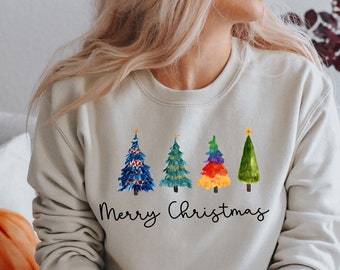 Weihnachtsbaum Sweatshirt, Weihnachten Sweatshirt, süßes Weihnachten Shirt, Urlaub Shirt, Frauen Weihnachten Shirt, bunter Baum 3 (SWT)
