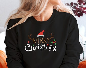Christmas Snow Man Sweatshirt, Christmas sweatshirt, Holiday SweatShirt, Women's Christmas Shirt, Santa Hat  (SWT)