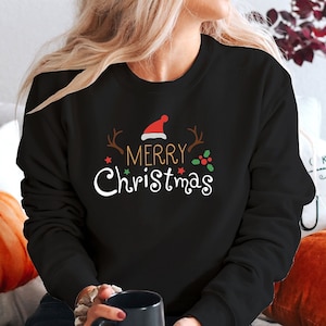 Christmas Snow Man Sweatshirt, Christmas sweatshirt, Holiday SweatShirt, Women&#39;s Christmas Shirt, Santa Hat  (SWT)