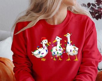 SANTA Claus Merry Bright Sweatshirt, Christmas Sweatshirt, Holiday SweatShirt, Women's Christmas Shirt, Duck (SWT)