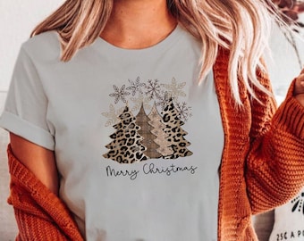 Christmas Tree Shirt, Christmas Shirt, Cute Christmas Shirt, Holiday Shirt, Women&#39;s Christmas Shirt, LEOPARD CHRISTMAS TREE( Tsrt)