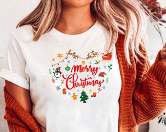 Feliz Navidad Camiseta Reno Navidad T Camisa Elfo Traje de Elfo Navidad Regalo de Navidad Papá Noel Árbol de Navidad, FELIZ NAVIDAD