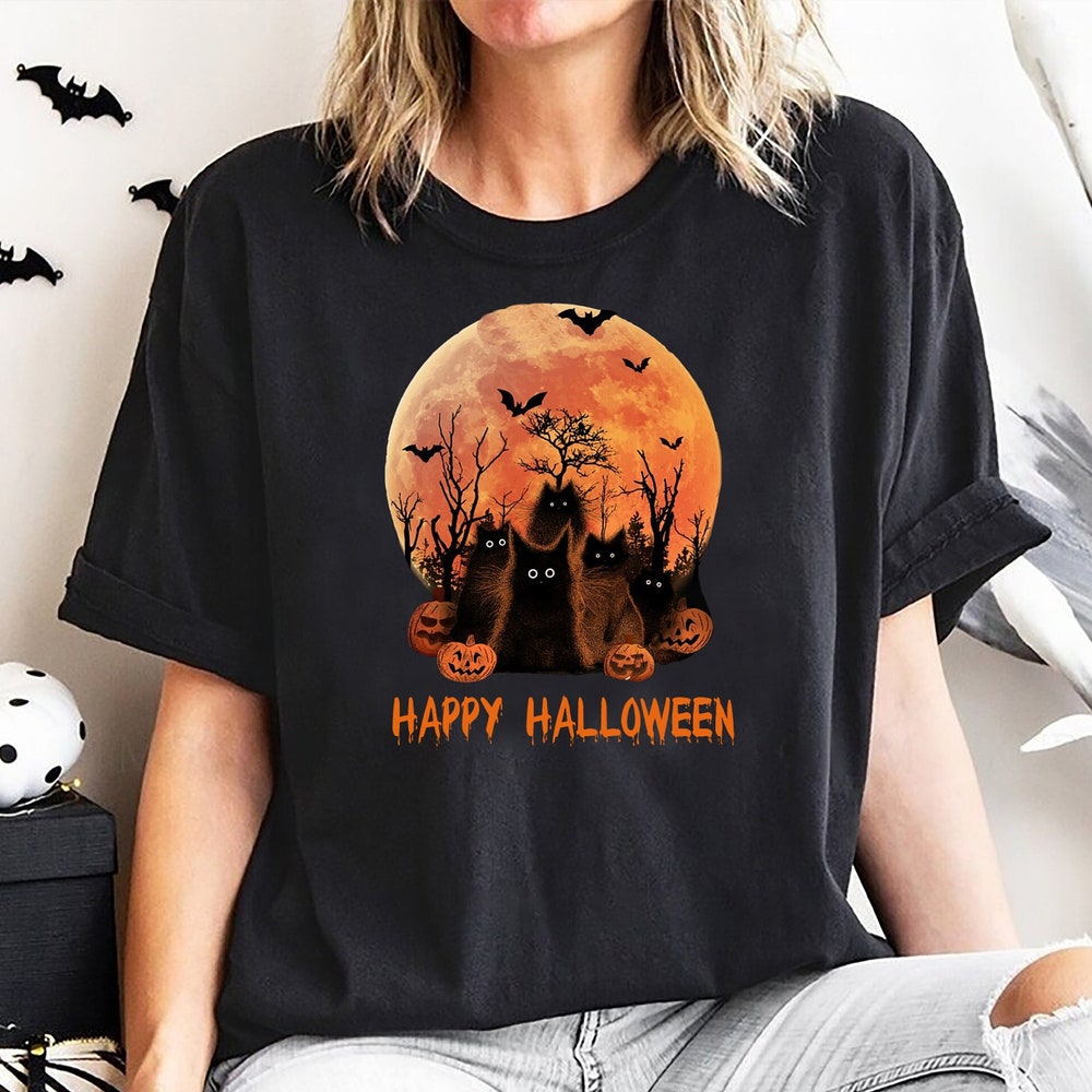 Ghost Shirt Witch Scary Halloween Shirt, Ladies Funny Halloween Shirt, Halloween Gift Shirt Friends Birthday, Trick Or Treat, Kids Tee,Cat Pumpkin Night Sanderson Sisters