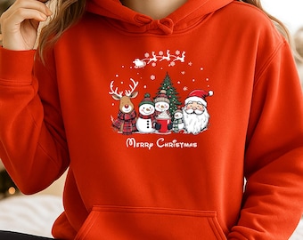 Sudadera con capucha de Feliz Navidad, camiseta de Pesadilla antes de Navidad, reno, muñeco de nieve, copo de nieve, Papá Noel, elfo, temporada festiva, Equipo Nieve (Hod)