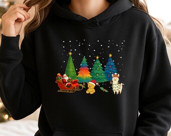 Sudadera con capucha de Feliz Navidad, camiseta de Pesadilla antes de Navidad, reno, muñeco de nieve, copo de nieve, Papá Noel, elfo, temporada festiva, iluminación navideña (Hod)