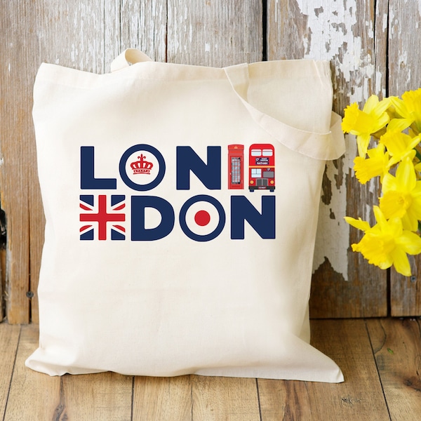 Londres Angleterre Sac Union Jack Téléphone et Bus Imprimé Adulte Souvenir Toe Bag, London Bag