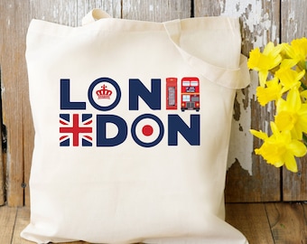 Bolso de mano de recuerdo para adultos con estampado de la bandera británica, teléfono y autobús, inspirado en Londres, Inglaterra.