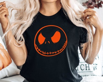 Jack Skellington, PUMKIN FACE Halloween T shirt, Scary Movie Inspired Halloween Costume Gift for Friends, Halloween pumpkin, skull, Monster