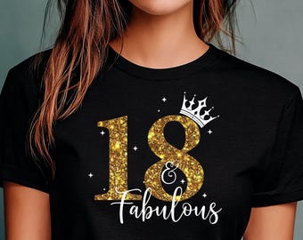 Camiseta personalizada para el 18 cumpleaños, camiseta personalizada con la edad 18, regalo de cumpleaños para ella, conjunto para el 18 cumpleaños, camiseta divertida de cumpleaños, camiseta brillante de cumpleaños