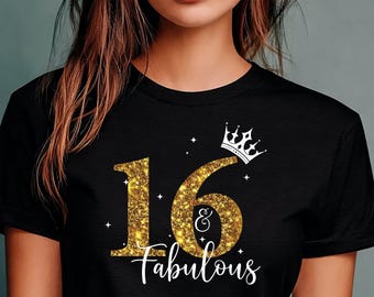 Camiseta personalizada para mujer, camiseta de 16 cumpleaños, cumpleaños fabuloso, regalo de cumpleaños con edad personalizada, regalo perfecto, cumpleaños brillante