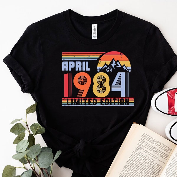 Tshirt 40e anniversaire Royaume-Uni, chemise d'anniversaire vintage 1984, T-shirts 40e anniversaire pour femmes hommes, cadeau d'anniversaire personnalisé, 1984 (coloré)