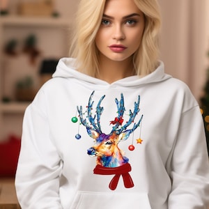 Merry Christmas Reindeer Hoodie, Santa Hat , Christmas Tree Vintage Family Holiday Xmas Elf Costume, Colour  Rain Deer (Hoodie)