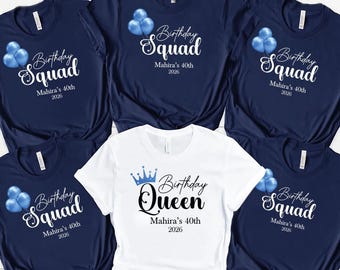 Camiseta a juego para el grupo de cumpleaños, camiseta personalizada de la reina del cumpleaños, camiseta familiar de cumpleaños personalizada, conjunto para el grupo del 40 cumpleaños, azul para la fiesta de cumpleaños