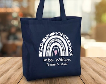 Personalised Teacher Bag, Custom Teacher Tote Bag, Any Name, Rainbow Tote Bag, Teacher Gift, School Leaving Gift for Teacher, Graduation