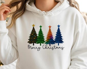 Sudadera navideña personalizada "Feliz y Brillante", camiseta de Pesadilla antes de Navidad, reno, muñeco de nieve, elfo, temporada festiva, árbol iluminado (Hod)