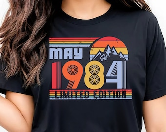 Tshirt 40e anniversaire Royaume-Uni, chemise d'anniversaire vintage 1984, T-shirts 40e anniversaire pour femmes hommes, cadeau d'anniversaire personnalisé, 1984 (coloré)