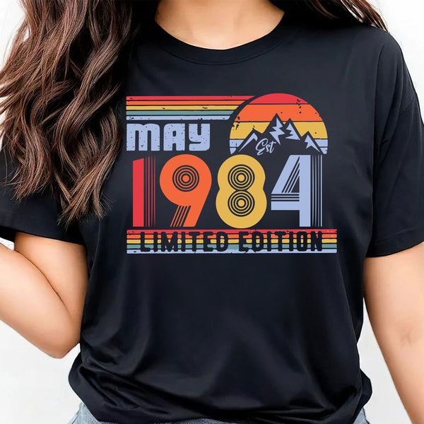 Tshirt 40e anniversaire Royaume-Uni, chemise d'anniversaire vintage 1984, T-shirts 40e anniversaire pour femmes hommes, cadeau d'anniversaire personnalisé, 1984 (coloré)