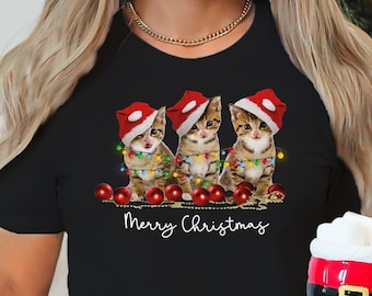 Cat Lovers Christmas T-shirt For Men And Women Kids Top Christmas Gift Merry Catmas, 3 Christmas Cat