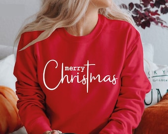 Merry Christmas Sweatshirt, Christmas sweatshirt, Cute Christmas Shirt, Holiday Shirt, Women's Christmas Shirt, Merry Christmas Cross (SWT)