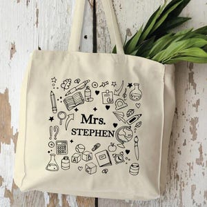 Personalised Teacher Bag, Custom Teacher Tote Bag, Any Name, Rainbow Tote Bag, Teacher Gift, School Leaving Gift ,  Vintage Tote