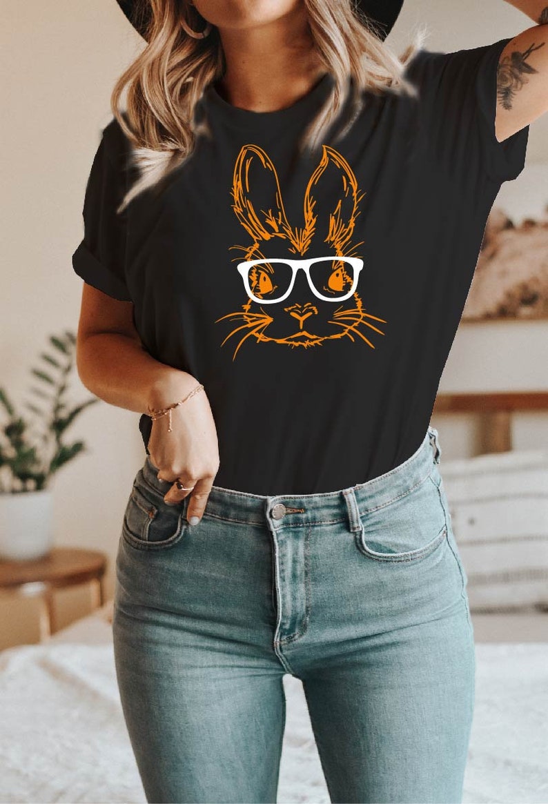 Bunny Shirt Floral Rabbit Shirt Lente T-shirt Pasen T-shirt Bunny Shirt Dierenliefhebber Natuurliefhebber, KONIJNTJE MET GLAS afbeelding 5