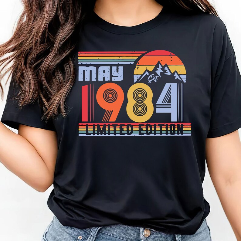 Tshirt 40e anniversaire Royaume-Uni, chemise d'anniversaire vintage 1984, T-shirts 40e anniversaire pour femmes hommes, cadeau d'anniversaire personnalisé, 1984 coloré image 1