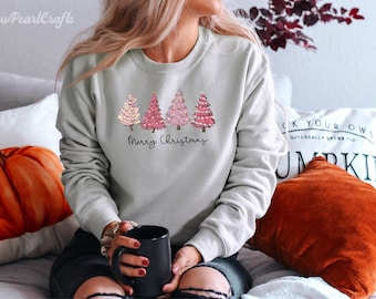 Christmas Tree sweatshirt, Christmas sweatshirt, Cute Christmas Shirt, Holiday Shirt, Women&#39;s Christmas Shirt, Christmas TREE PINK (SWT)