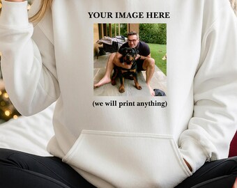 Sudadera con foto personalizada, Camiseta navideña con foto, Impresión DTF, Sudadera navideña, Elfo familiar personalizado, Impresión DTF personalizada, Impresión DTF (Sudadera con capucha)