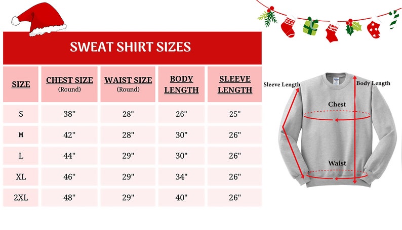 Puede incluir: Un gr&aacute;fico que muestra las tallas de sudadera con medidas en pulgadas para el pecho, la cintura, la longitud del cuerpo y la longitud de la manga. El gr&aacute;fico incluye las tallas S, M, L, XL y 2XL.