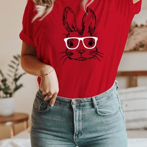 Bunny Shirt Floral Rabbit Shirt Lente T-shirt Pasen T-shirt Bunny Shirt Dierenliefhebber Natuurliefhebber, KONIJNTJE MET GLAS afbeelding 4