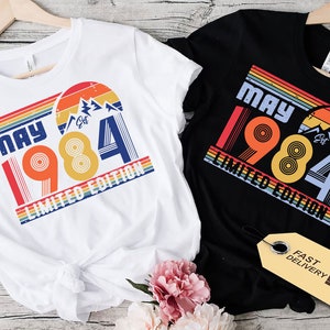 Tshirt 40e anniversaire Royaume-Uni, chemise d'anniversaire vintage 1984, T-shirts 40e anniversaire pour femmes hommes, cadeau d'anniversaire personnalisé, 1984 coloré image 2