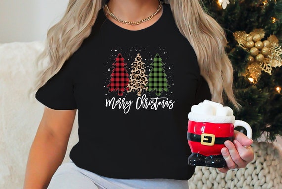 3 Three Teeth Merry Christmas Leopard Buffalo Plaid Pattern T-Shirt 3 Three Teeth Merry Christmas Leopard Buffalo Plaid Pattern T-Shirt