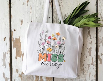 Personalised Teacher Bag, Custom Teacher Tote Bag, Any Name, Rainbow Tote Bag, Teacher Gift, School Leaving Gift , Custom Teacher Name 1
