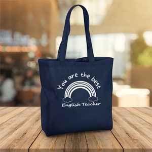 Personalised Teacher Bag, Custom Teacher Tote Bag, Any Name, Rainbow Tote Bag, Teacher Gift, School Leaving Gift ,  Best Teacher