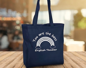 Personalised Teacher Bag, Custom Teacher Tote Bag, Any Name, Rainbow Tote Bag, Teacher Gift, School Leaving Gift ,  Best Teacher