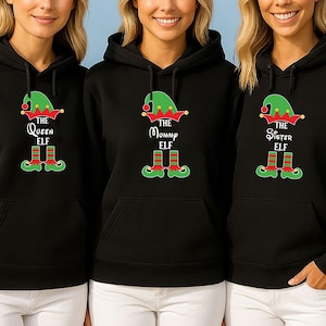 Custom Family Christmas Hoodie,Nightmare Before Xmass Top, reindeer, snowman,santa claus, Elf,festive season, Elf Family (Hod)