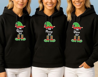Sudadera familiar navideña personalizada, camiseta de Pesadilla antes de Navidad, reno, muñeco de nieve, Papá Noel, elfo, temporada festiva, familia de elfos (Hod)