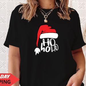 KERSTMAN vrolijk kerstfeest T-shirt grappige kerstmuts glimlachend retro vintage familievakantie kerst elf kostuum, HOHO (Tsrt)