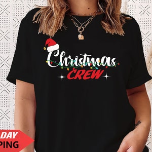WEIHNACHTSMANN Frohe Weihnachten T-Shirt Lustige Weihnachtsmütze lächelnd Retro Vintage Familienurlaub Weihnachten Elfen Kostüm, Christmas-Crew-2(Tsrt)