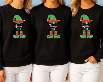 Suéter navideño con nombre personalizado, diseño de Pesadilla antes de Navidad, reno, muñeco de nieve, Papá Noel, elfo, fiestas, familia de elfos (SWT)