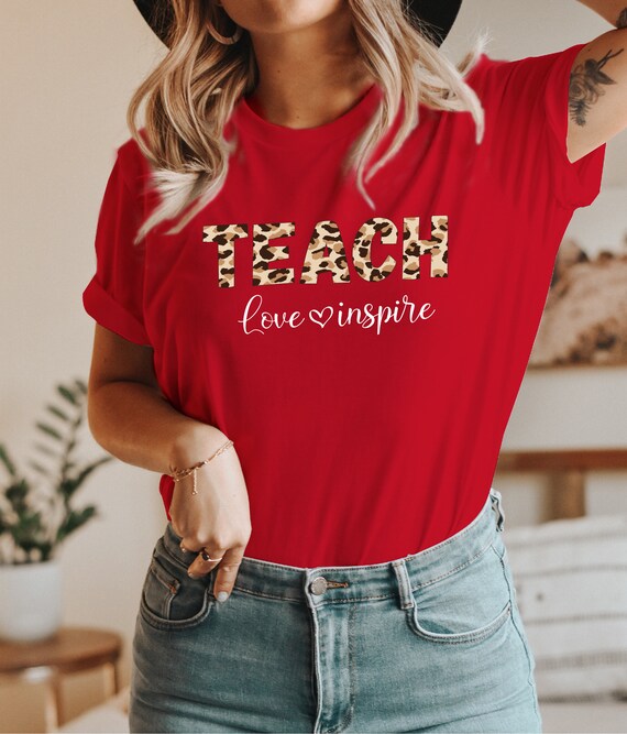 Teacher Shirt For Women - Rainbow Leopard Graphic Tee 'Teach Love Inspire', Gift For Educators, Small - View #6