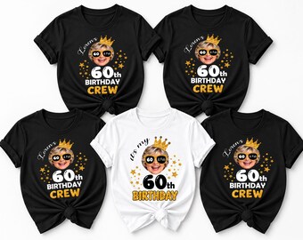 Personalized 60th Birthday Photo Shirt Custom Face Party Tee, Custom 60th Birthday Photo T-Shirts: Matching Party Group Shirts,  Queens 60