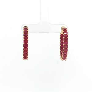 Genuine Ruby Hoops, 14.91ctw 1.5 Inch Gold Hoops, Heavy 13.81g 14K Gold Fine Jewelry, Luxury Anniversary Gift